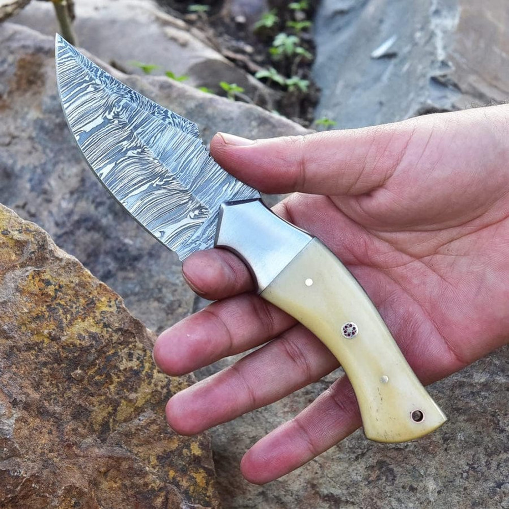 Handmade Damascus Steel Skinning  Camping Knife  10 Overall 5 Camel Bone Handle With Steel Bolster  3