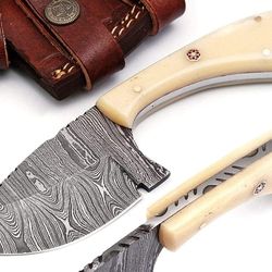 handmade damascus steel skinning knife set – 7.5" overall – camel bone, wenge wood & buffalo horn handles – premium 3-pi