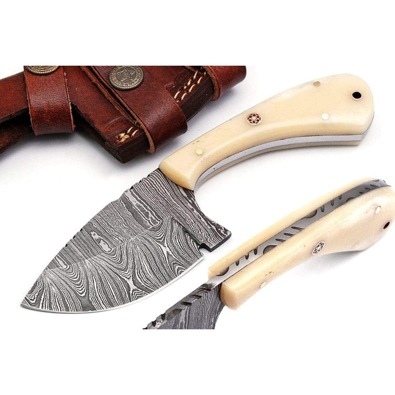 Handmade Damascus Steel Skinning Knife Set  75 Overall  Camel Bone Wenge Wood  Buffalo Horn Handles 0
