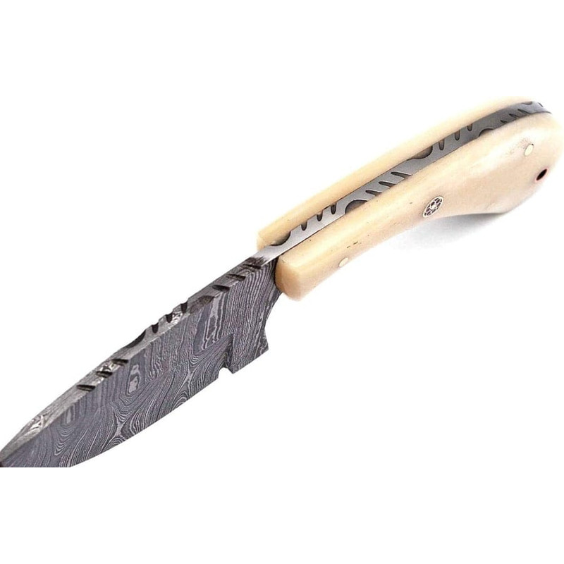 Handmade Damascus Steel Skinning Knife Set  75 Overall  Camel Bone Wenge Wood  Buffalo Horn Handles 3