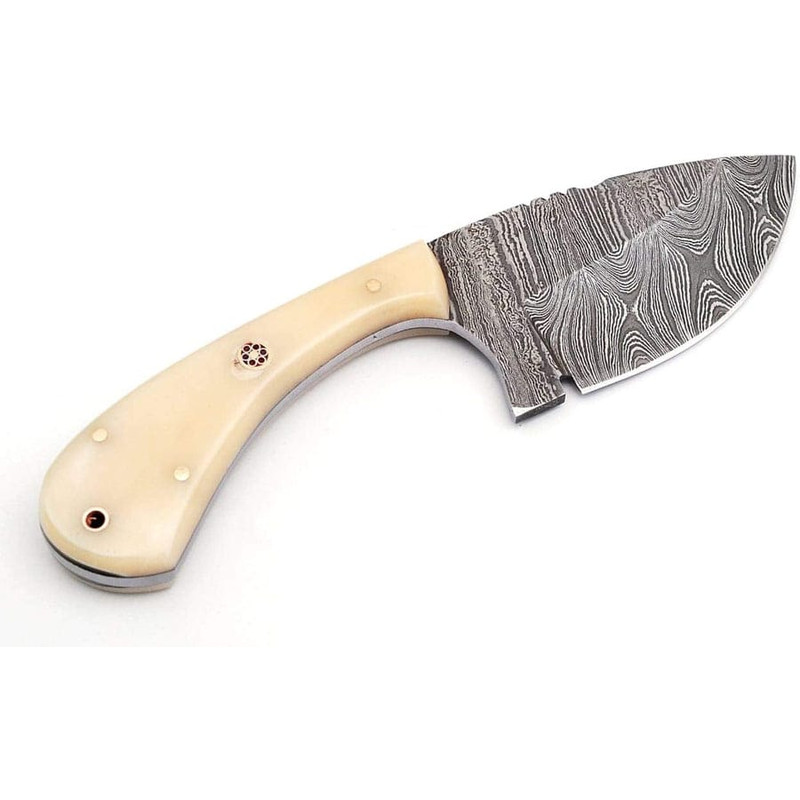 Handmade Damascus Steel Skinning Knife Set  75 Overall  Camel Bone Wenge Wood  Buffalo Horn Handles 4
