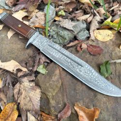 rambo damascus steel knife set | 15.5" overall | upper & lower damascus guard | handles: rosewood, wenge wood & camel bo