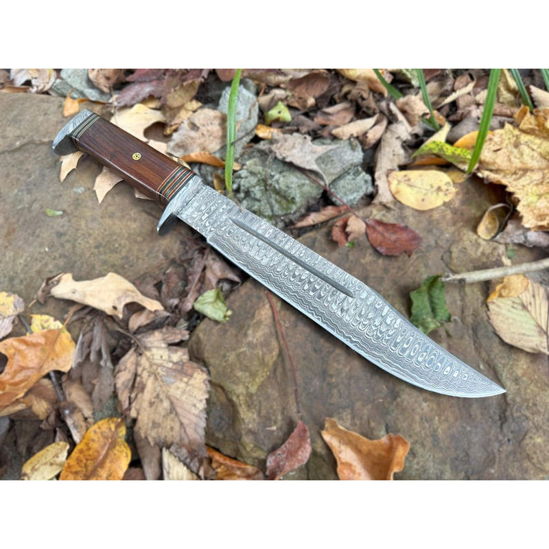 Rambo Damascus Steel Knife Set  155 Overall  Upper  Lower Damascus Guard  Handles Rosewood Wenge Wo 0