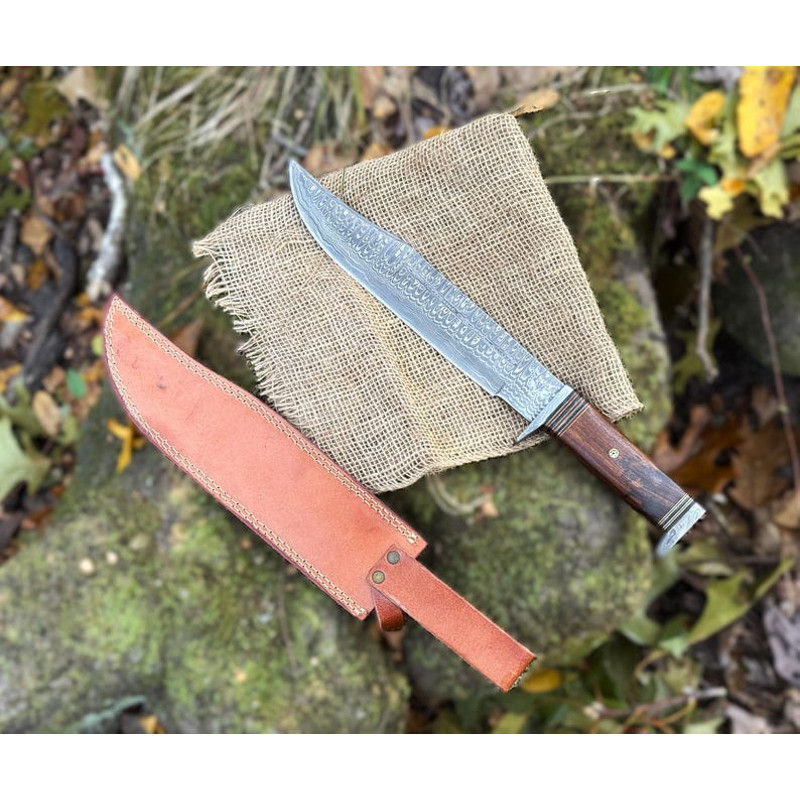 Rambo Damascus Steel Knife Set  155 Overall  Upper  Lower Damascus Guard  Handles Rosewood Wenge Wo 3