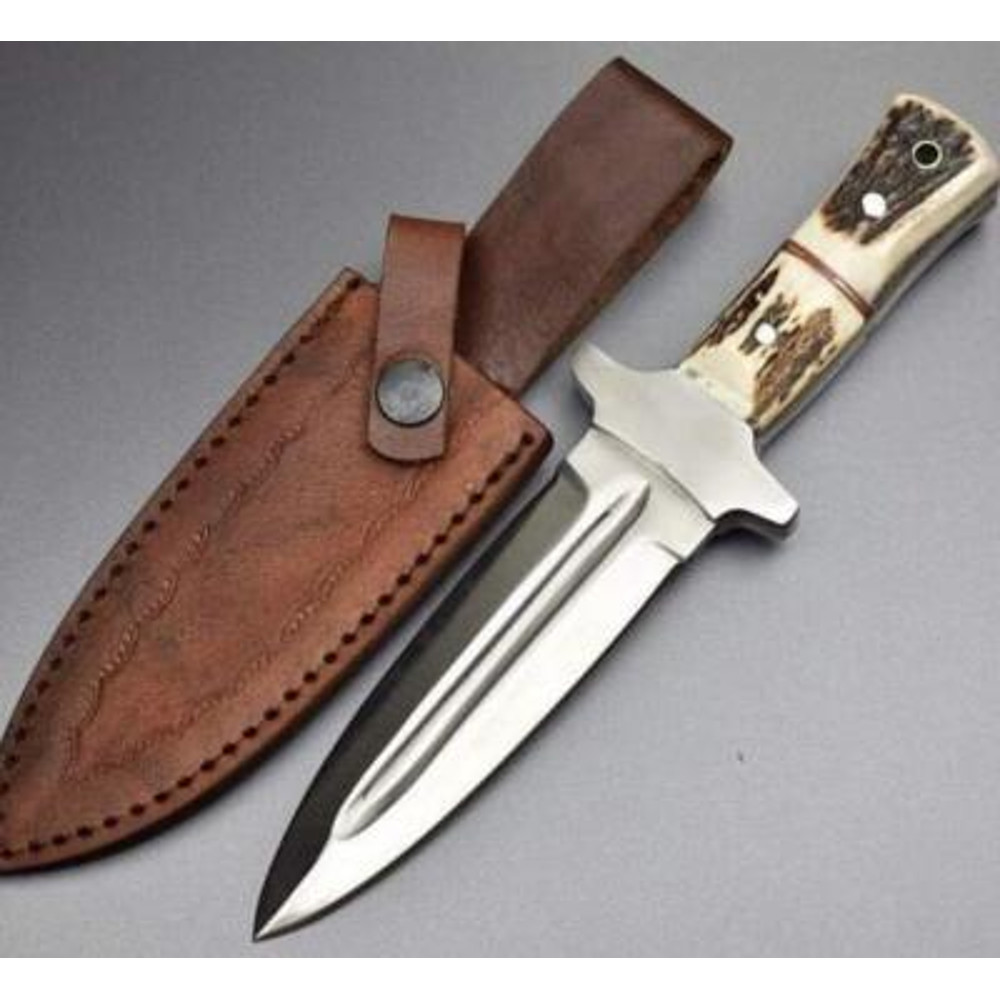 Handmade D2 Steel Knife 10 Inch 6 Inch Blade Stag Handle Steel Bolster 0