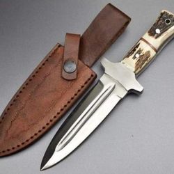 handmade d2 steel knife 10 inch 6 inch blade stag handle steel bolster