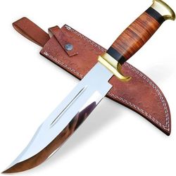 handmade d2 steel hunting knife 15 inch leather handle with brass guard and leather sheath