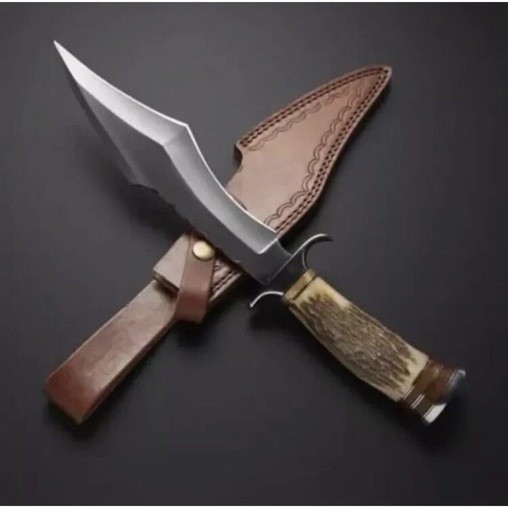 Handmade D2 Steel Bowie Knife Stag Horn Handle 13 Inch Hunting Camping Knife 0