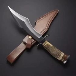 handmade d2 steel bowie knife stag horn handle 13 inch hunting camping knife