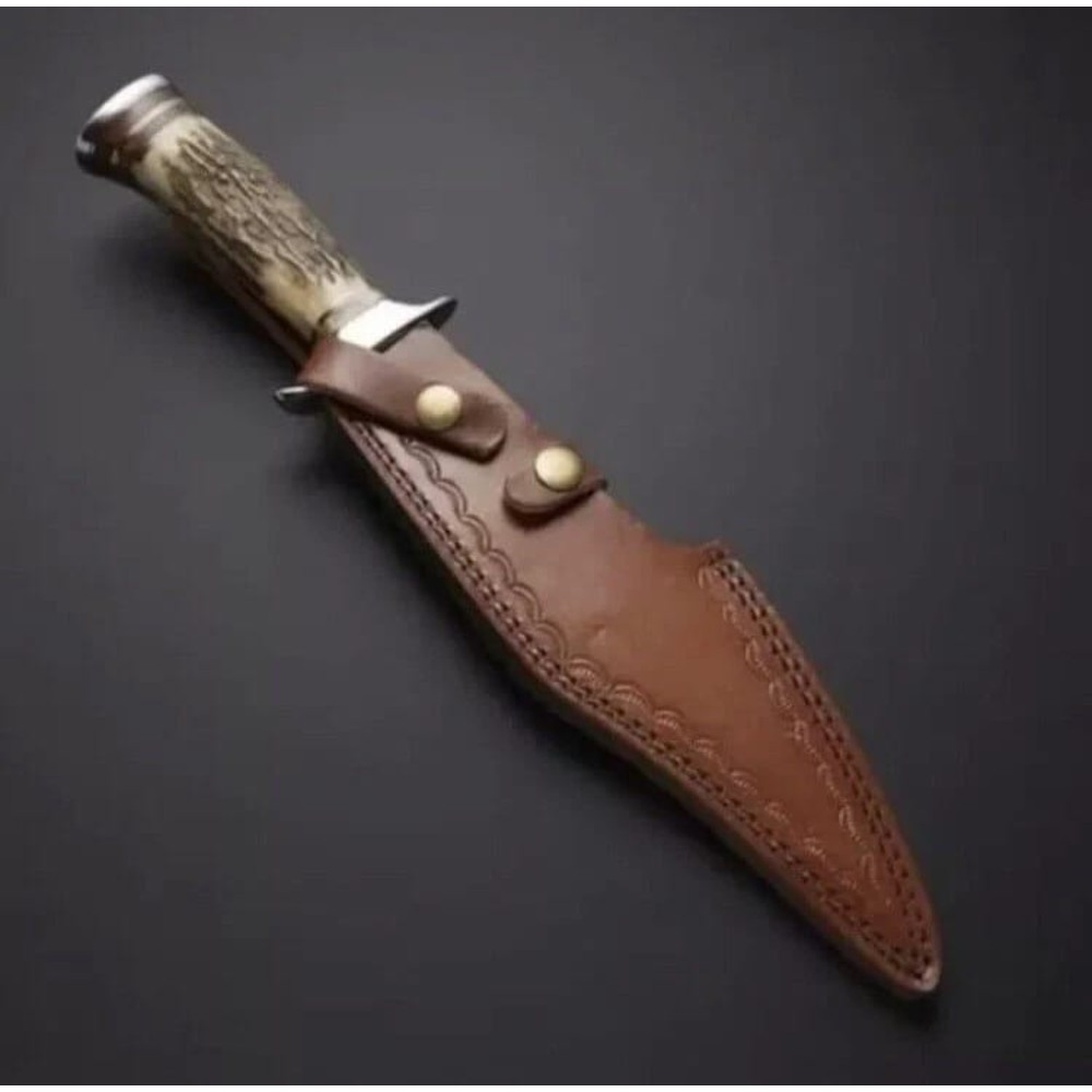 Handmade D2 Steel Bowie Knife Stag Horn Handle 13 Inch Hunting Camping Knife 1