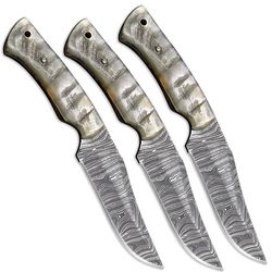 handmade damascus steel hunting knife set ram horn handle 9 inch with leather sheath