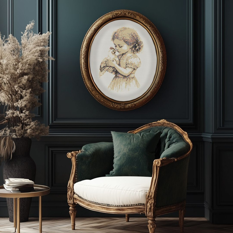 Cross Stitch Pattern PDFEmbroidery Design VintageGirl With Chicken Cross Stitch Vintage 1 Pdf For