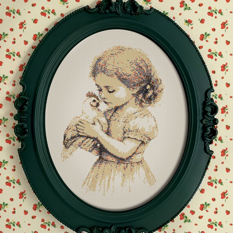 Cross Stitch Pattern PDFEmbroidery Design VintageGirl With Chicken Cross Stitch Vintage 1 Pdf For