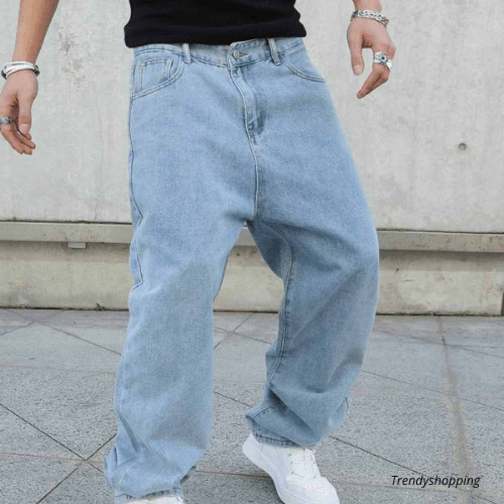 Mens Baggy Wide Leg Jeans Oversized Straight Denim Casual Solid Color Made Inhouse 1
