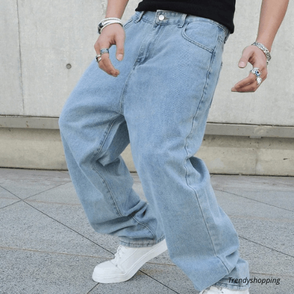 Mens Baggy Wide Leg Jeans Oversized Straight Denim Casual Solid Color Made Inhouse 3