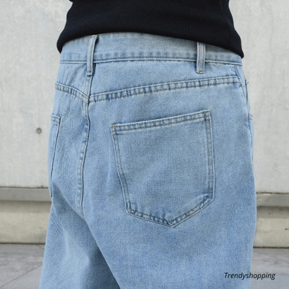 Mens Baggy Wide Leg Jeans Oversized Straight Denim Casual Solid Color Made Inhouse 5