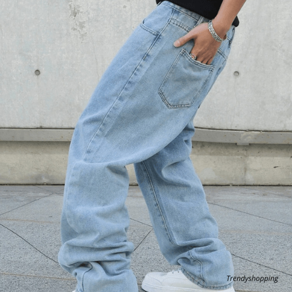 Mens Baggy Wide Leg Jeans Oversized Straight Denim Casual Solid Color Made Inhouse 6
