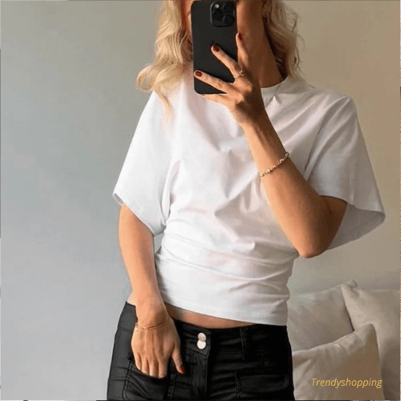 Womens Cropped Tshirt Round Neck Clothing Corset Tops Casual Fashion Homemade 2