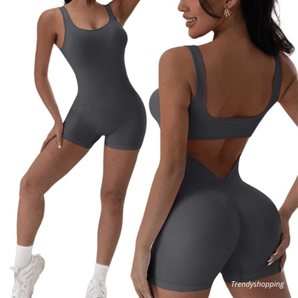 1 Piece Backless Yoga Jumpsuit U Neck Sleeveless Sports Jumpsuit Solid Color Bodysuit For Women Hom 0