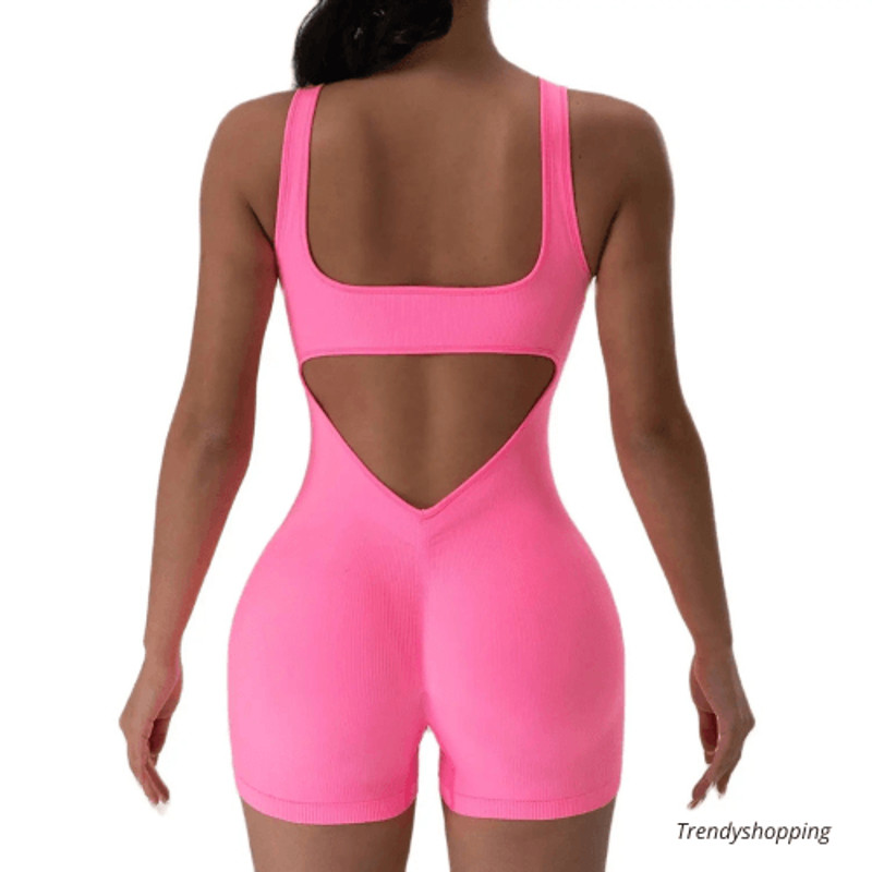 1 Piece Backless Yoga Jumpsuit U Neck Sleeveless Sports Jumpsuit Solid Color Bodysuit For Women Hom 2