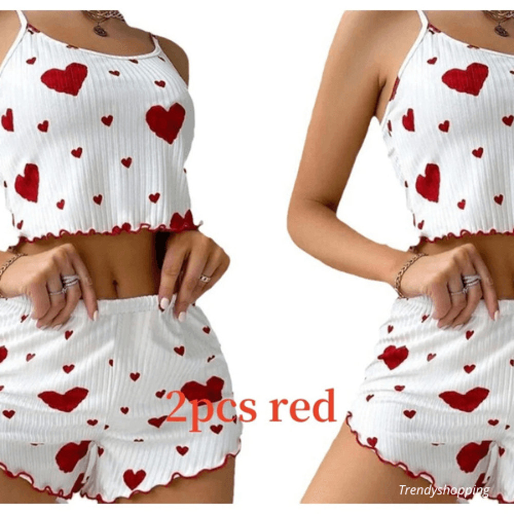 Womens Love Heart Pajamas Set Homemade Short Sleepwear 10