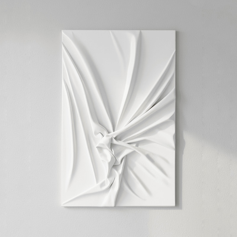 Minimalist Draped Fabric 3D Relief White Textured Wall Art On Wood Panel Ready To Hang 0