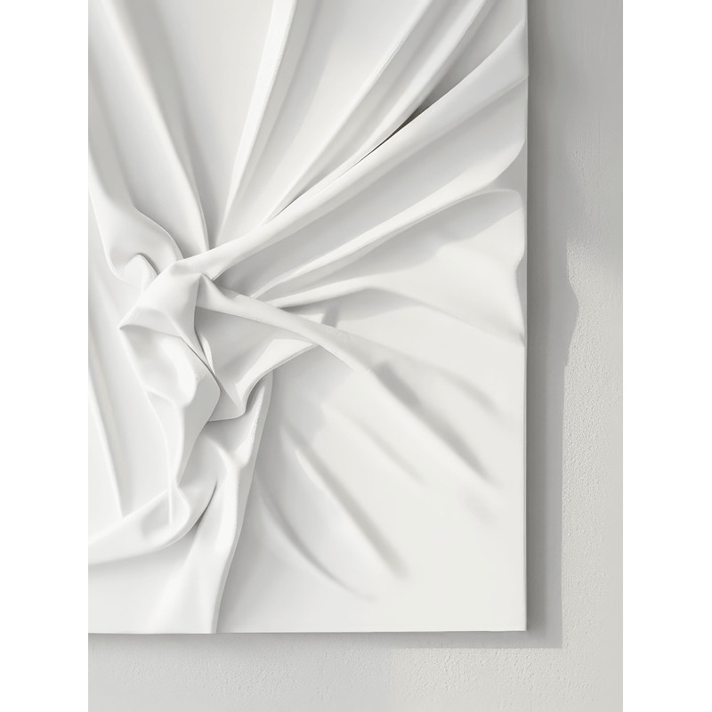Minimalist Draped Fabric 3D Relief White Textured Wall Art On Wood Panel Ready To Hang 2