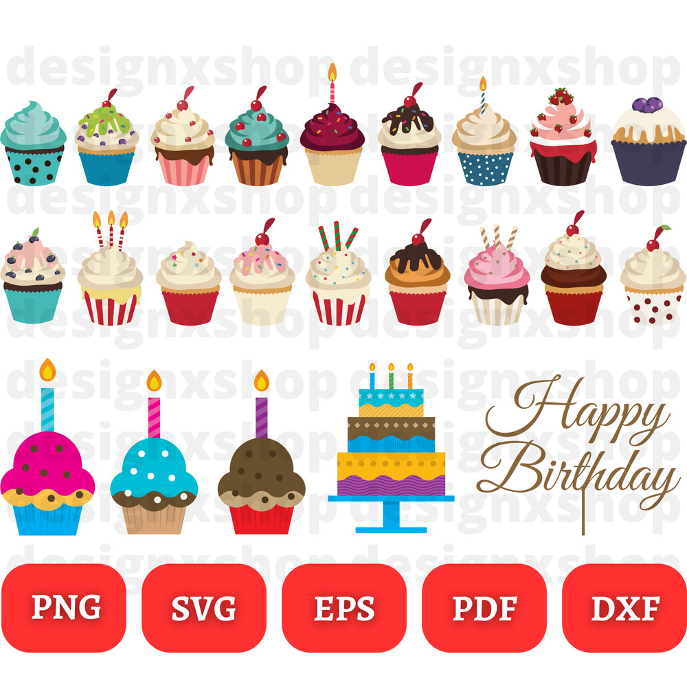 Happy Birthday SVG  Birthday SVG  Birthday Cut File  Birthday Silhouette Birthday Clipart  Cupcake  3