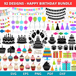 happy birthday svg | birthday svg | birthday cut file | birthday silhouette, birthday clipart | cupcake svg | balloons |