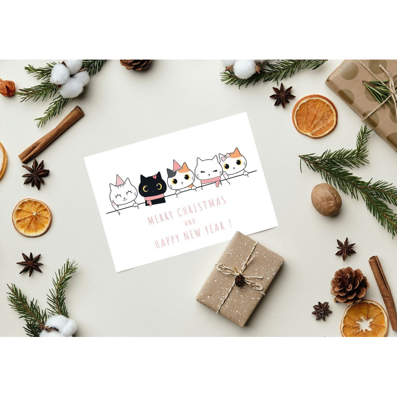 Cat Christmas Card Merry Christmas Cat Card Cat Card Funny Christmas Card Kids Card Christmas Card