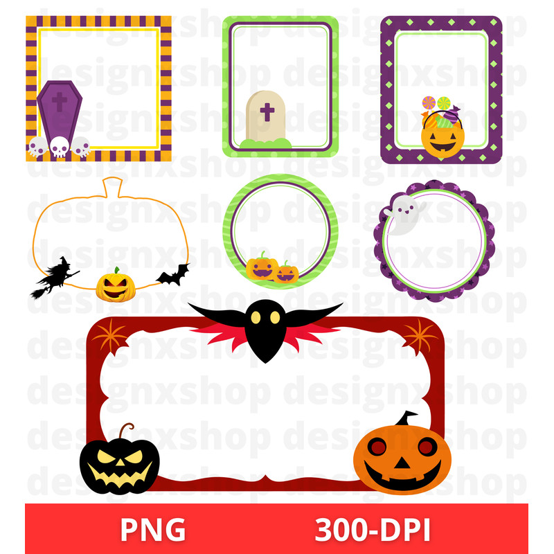 Halloween Frames Clipart Spooky Pumpkin PNG Bundle Digital Download 1