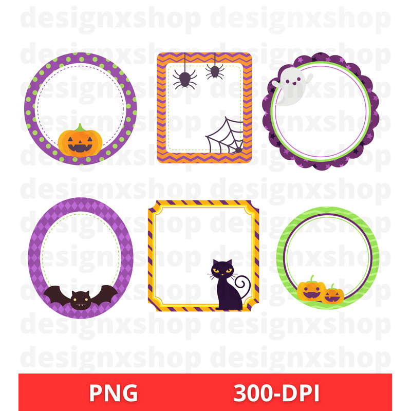 Halloween Frames Clipart Spooky Pumpkin PNG Bundle Digital Download 2