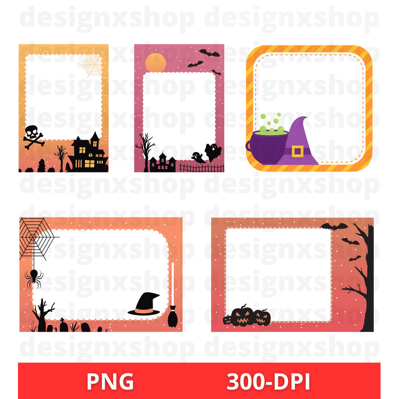 Halloween Frames Clipart Spooky Pumpkin PNG Bundle Digital Download 3
