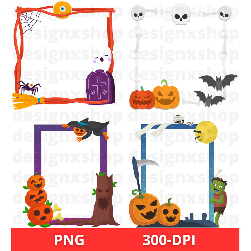 Halloween Frames Clipart Spooky Pumpkin PNG Bundle Digital Download 4