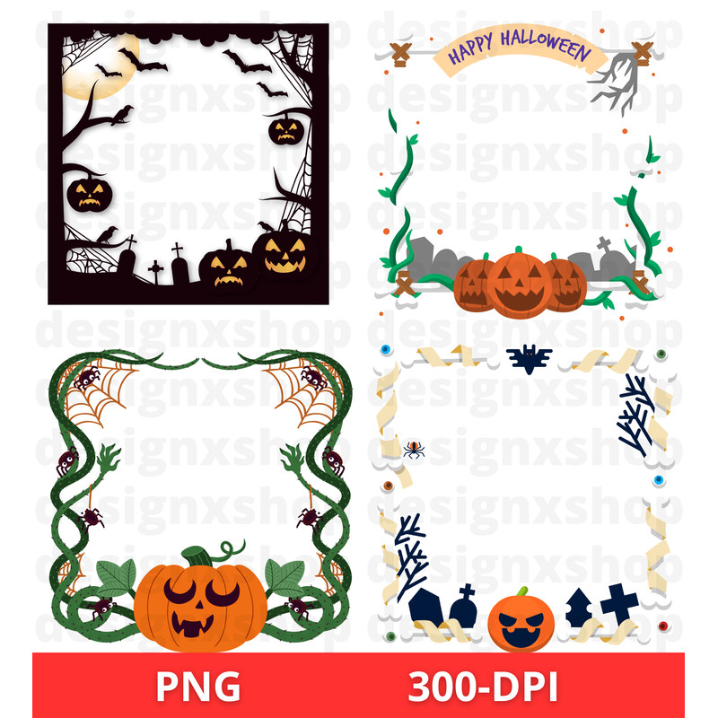 Halloween Frames Clipart Spooky Pumpkin PNG Bundle Digital Download 5