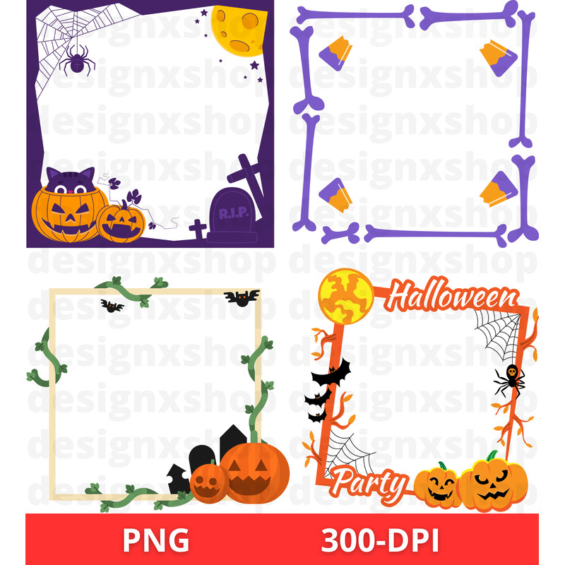 Halloween Frames Clipart Spooky Pumpkin PNG Bundle Digital Download 7