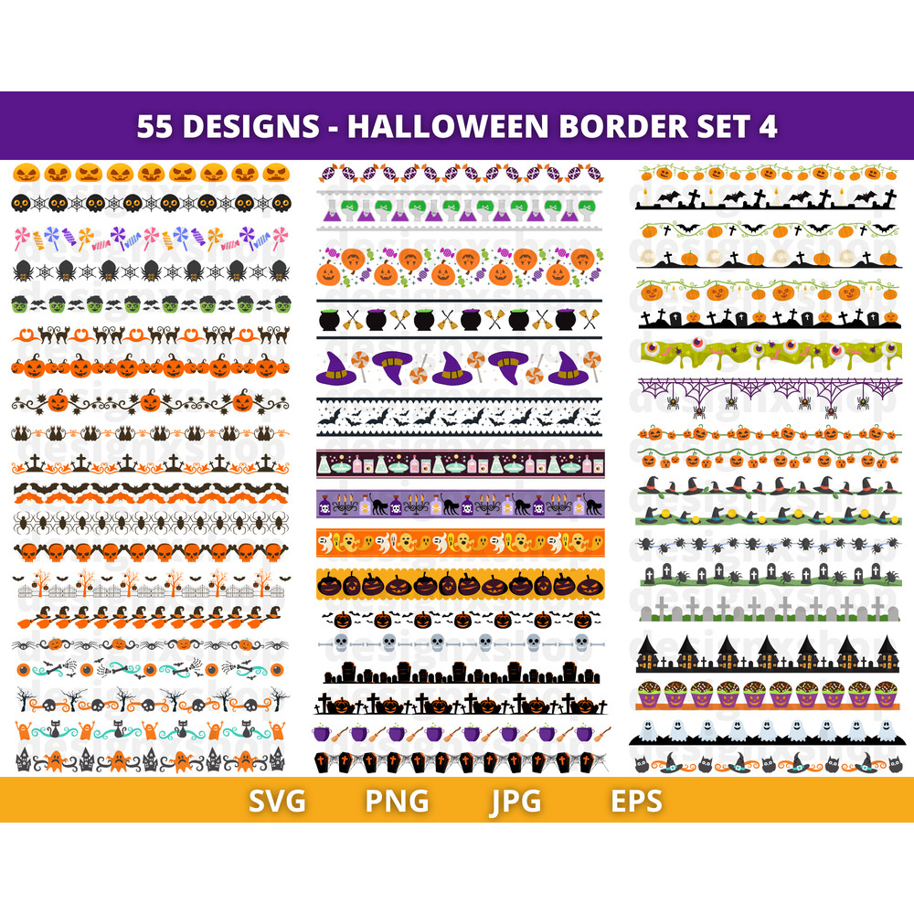 Halloween Borders Clipart Halloween Borders SVG Halloween Digital Ribbons Bunting Banners Halloween 0