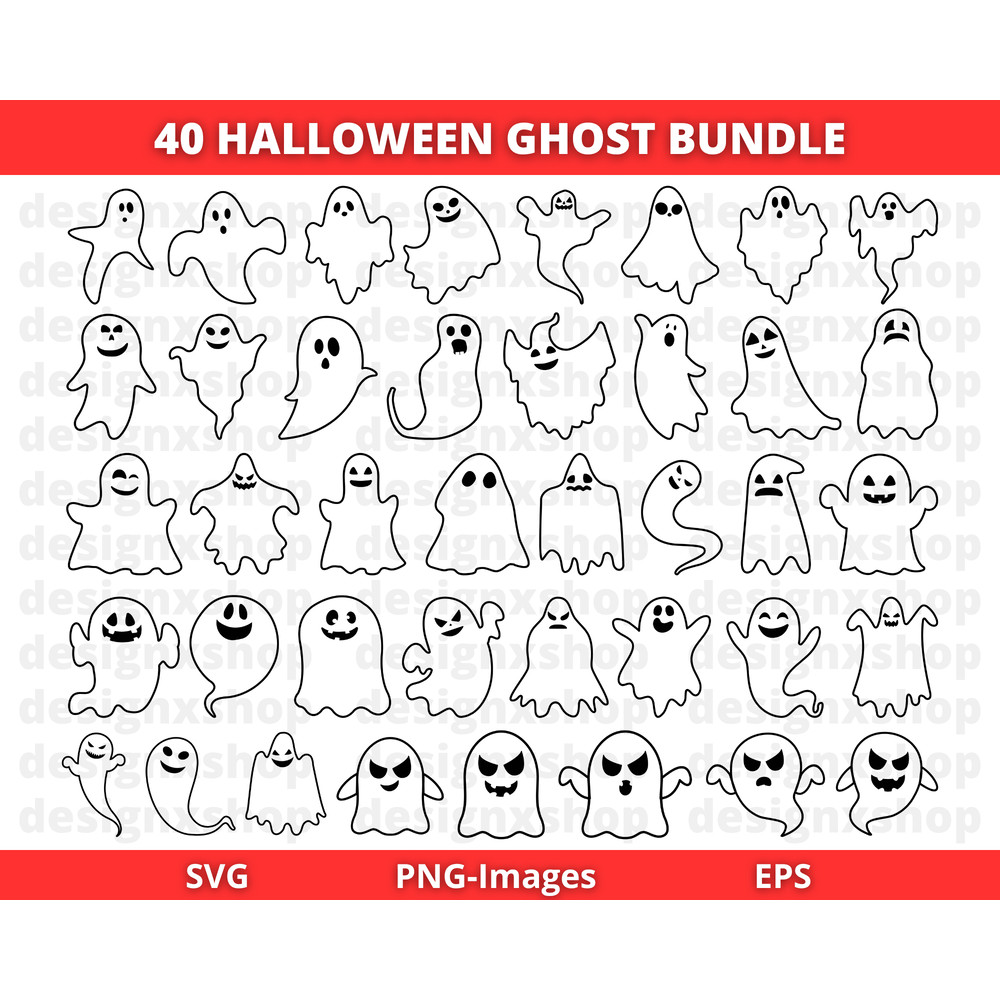 Ghost SVG Bundle  Ghost Face SVG  Cute Ghosts PNG  Halloween Svg  Ghost Outline Svg  Halloween Clip 0