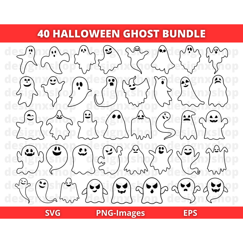 Ghost SVG Bundle  Ghost Face SVG  Cute Ghosts PNG  Halloween Svg  Ghost Outline Svg  Halloween Clip 0