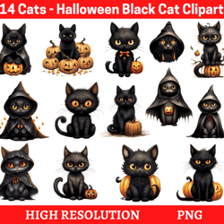 halloween black cat clipart | halloween cats watercolor clipart | spooky cat images | scrapbook | paper crafts
