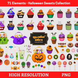 halloween sweets clipart, cupcakes, candy, pumpkins (svg & png)