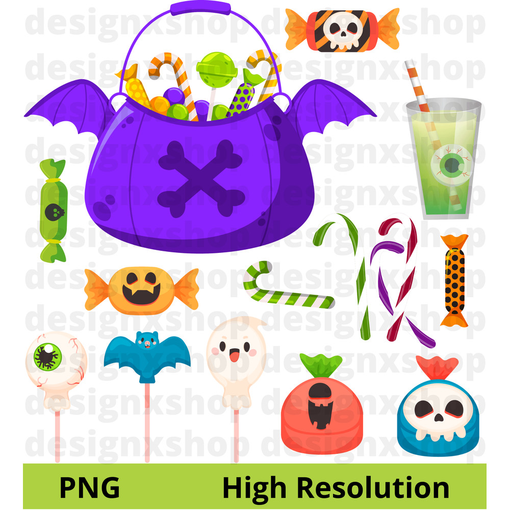 Halloween Sweets Clipart Cupcakes Candy Pumpkins SVG  PNG 5