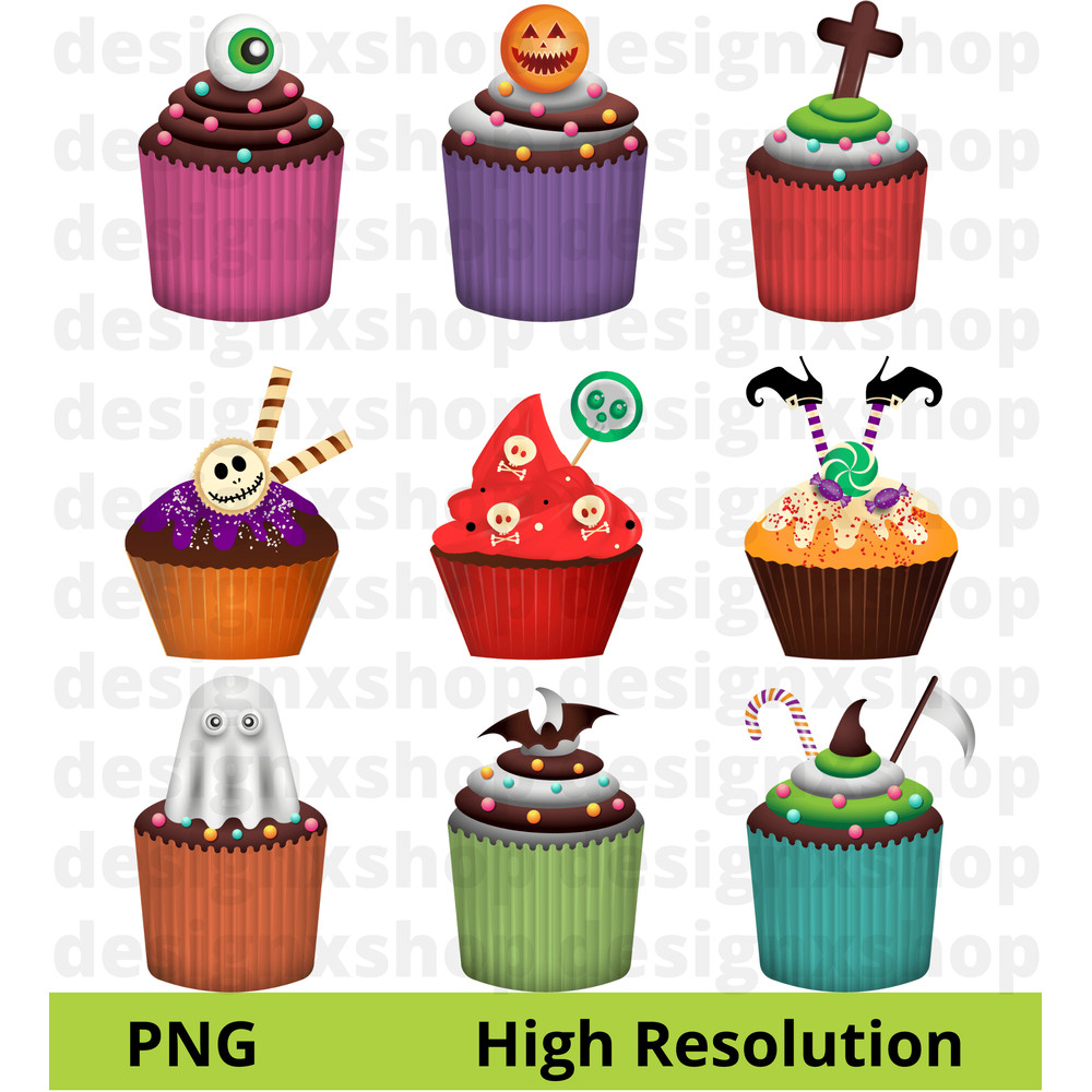 Halloween Sweets Clipart Cupcakes Candy Pumpkins SVG  PNG 3