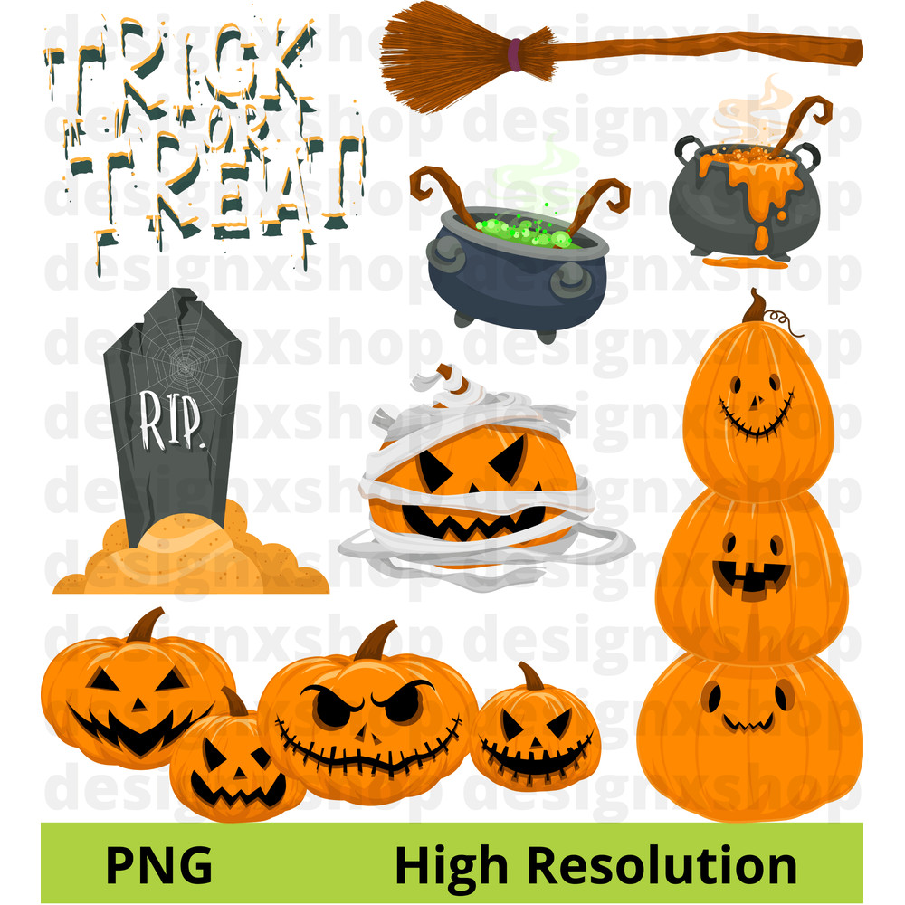 Halloween Clipart Trick Or Treat Black Cat Ghost Pumpkin Haunted House Happy Halloween Clipart 4