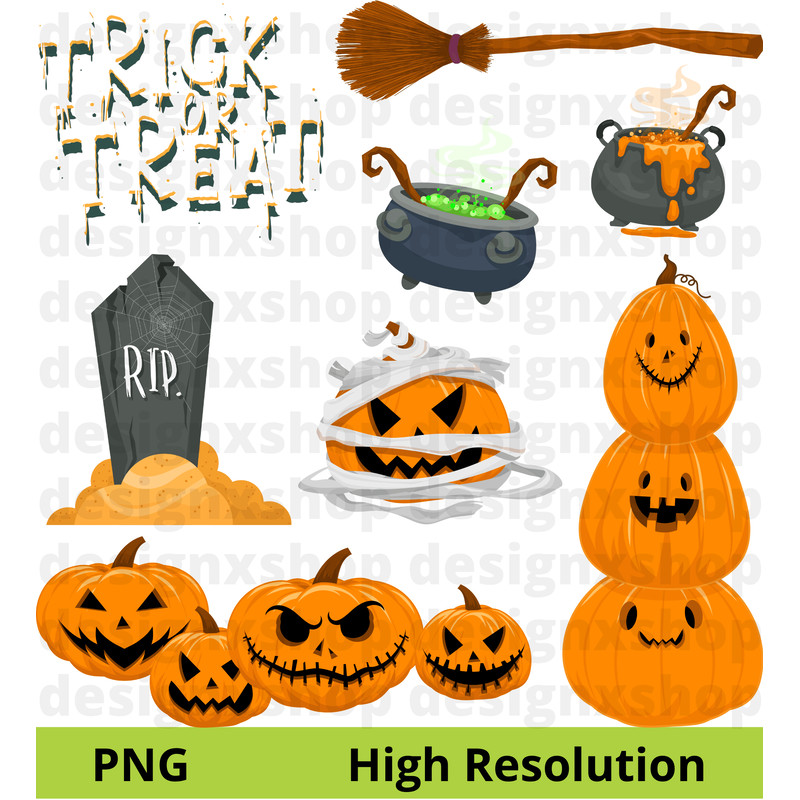 Halloween Clipart Trick Or Treat Black Cat Ghost Pumpkin Haunted House Happy Halloween Clipart 4