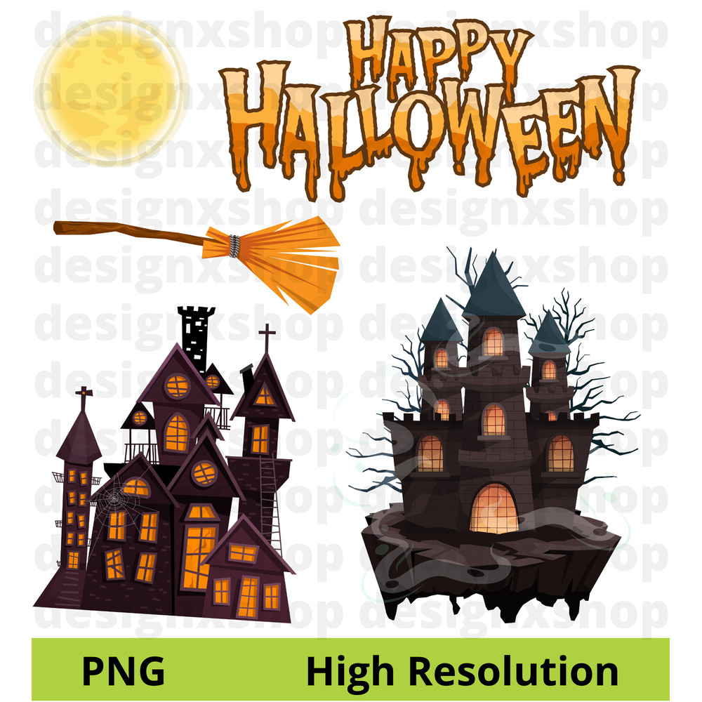Halloween Clipart Trick Or Treat Black Cat Ghost Pumpkin Haunted House Happy Halloween Clipart 1