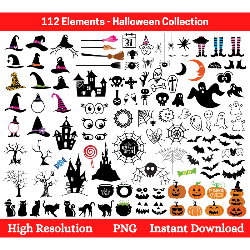 Halloween Clipart Trick Or Treat Black Cat Ghost Pumpkin Haunted House Happy Halloween Svg 0