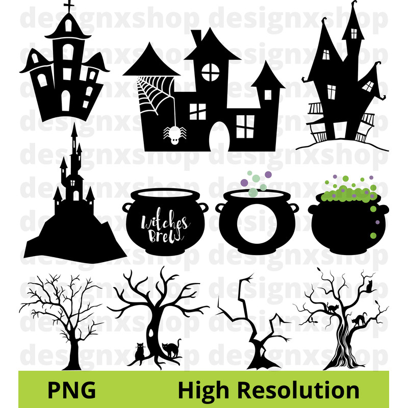 Halloween Clipart Trick Or Treat Black Cat Ghost Pumpkin Haunted House Happy Halloween Svg 7