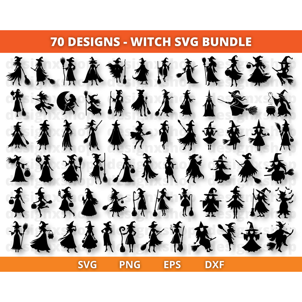Witch SVG Bundle Halloween Clipart Witchcraft Silhouette 70 Designs 0