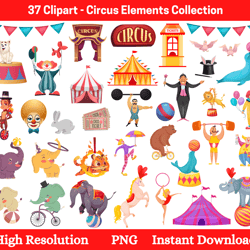 circus clipart bundle, carnival animals, tent, jokers (svg, png,)